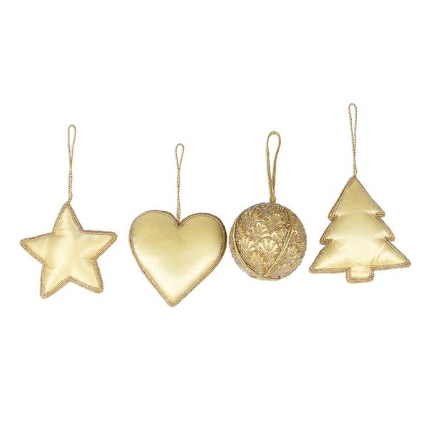 Alternate image for Embellished Gold Satin Christmas Ornaments Set of 4 Golden Christmas