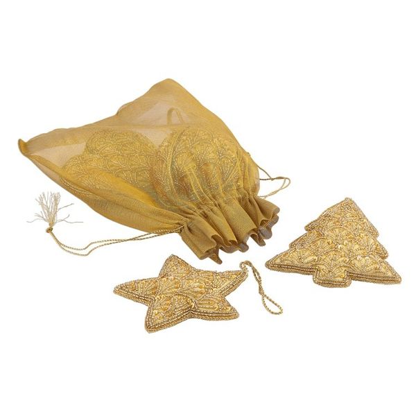 Alternate image for Embellished Gold Satin Christmas Ornaments Set of 4 Golden Christmas