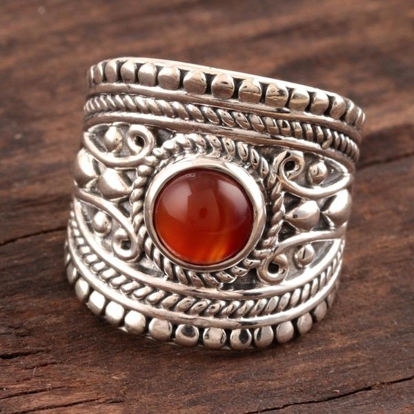 Alternate image for Red-Orange Onyx Single-Stone Ring from India Sunset Dome