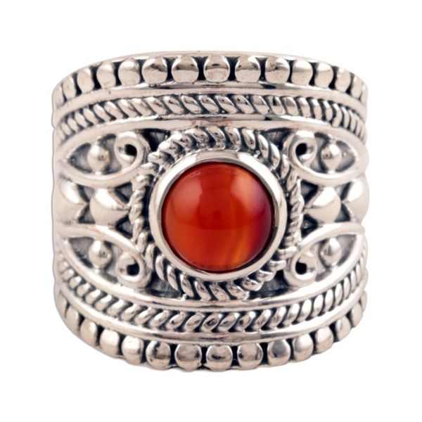 Alternate image for Red-Orange Onyx Single-Stone Ring from India Sunset Dome