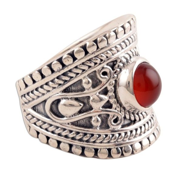 Alternate image for Red-Orange Onyx Single-Stone Ring from India Sunset Dome
