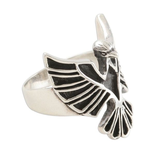 Alternate image for Mens Hand Crafted Sterling Silver Eagle Ring Eagle Fantasy