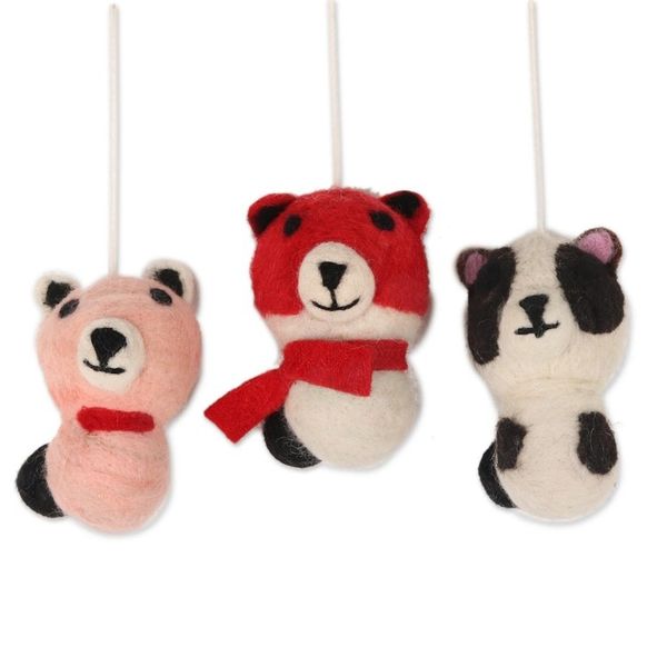 Alternate image for Wool Felt Panda Ornaments from India Set of 3 Panda Charm