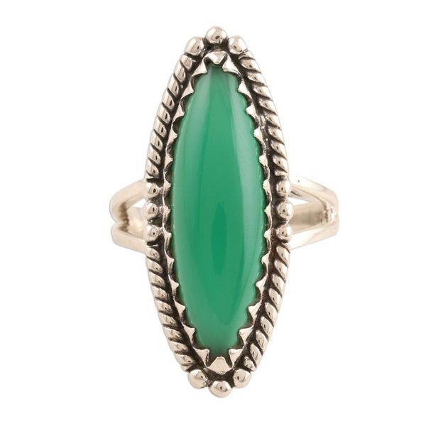 Alternate image for Sterling Silver Cocktail Ring with Green Onyx Cabochon Green with Envy