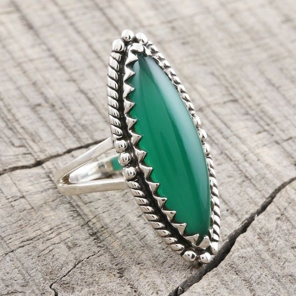 Alternate image for Sterling Silver Cocktail Ring with Green Onyx Cabochon Green with Envy
