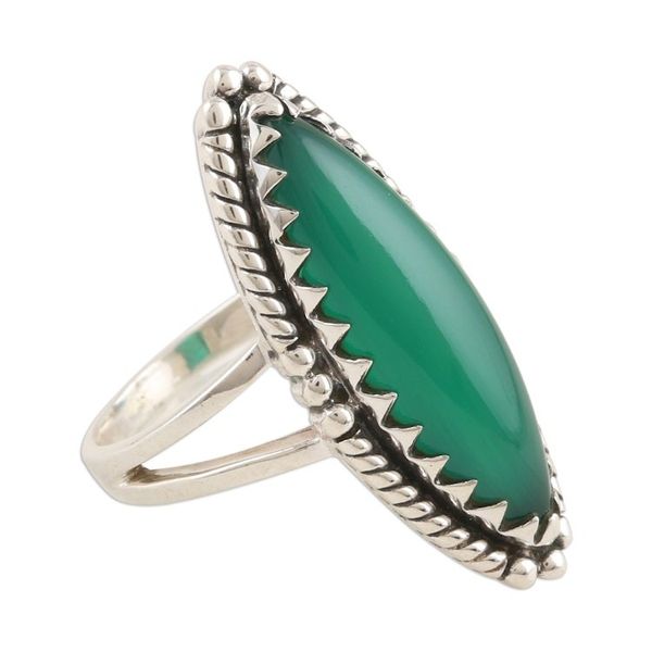 Alternate image for Sterling Silver Cocktail Ring with Green Onyx Cabochon Green with Envy