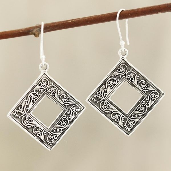 Alternate image for Vine Pattern Sterling Silver Dangle Earrings from India Classic Kites