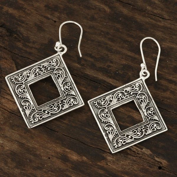 Alternate image for Vine Pattern Sterling Silver Dangle Earrings from India Classic Kites