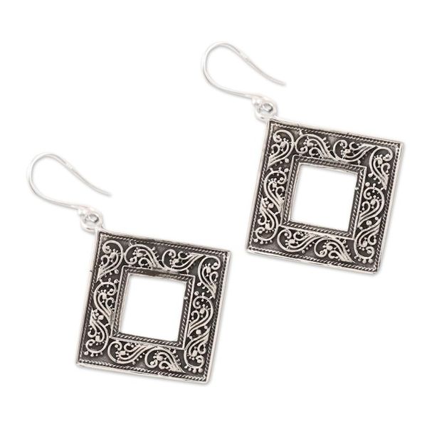 Alternate image for Vine Pattern Sterling Silver Dangle Earrings from India Classic Kites
