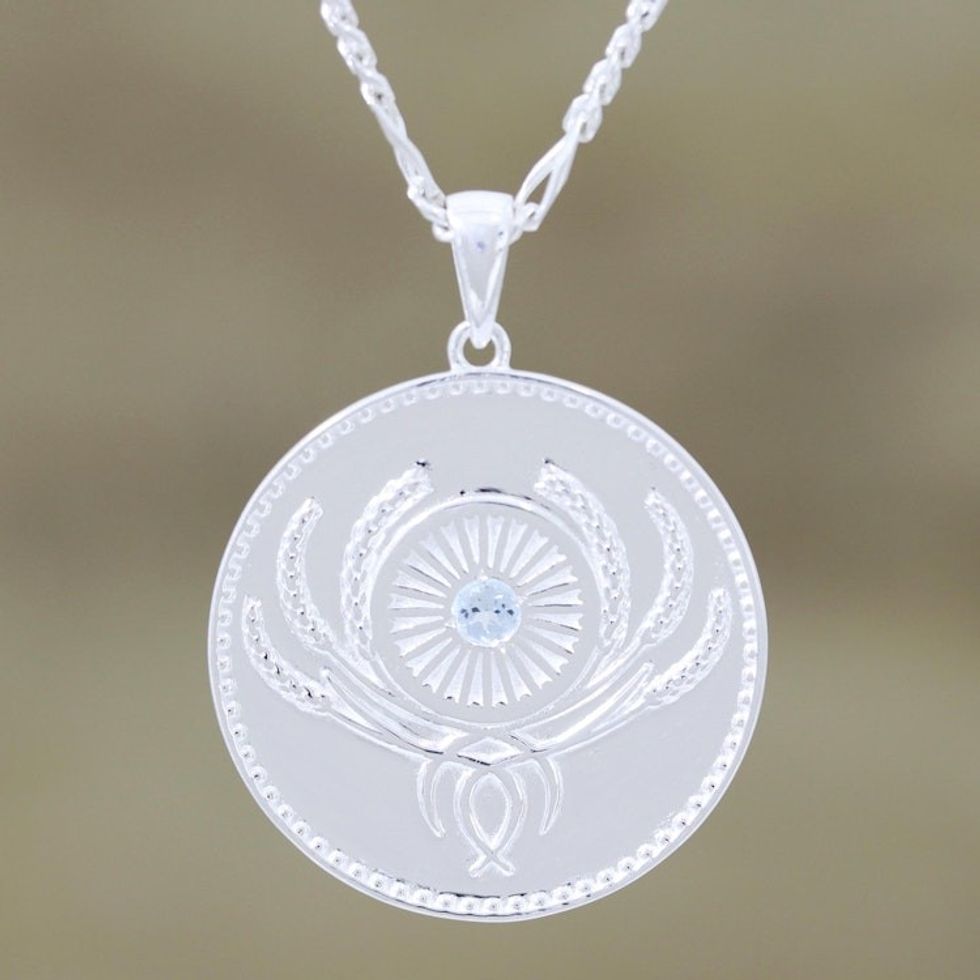 Indian Sterling Silver and Blue Topaz Unity Necklace 'Uniting People'