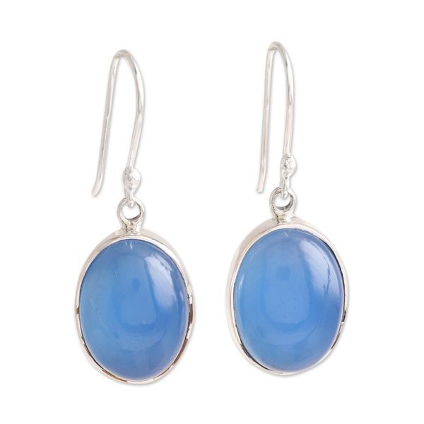 Alternate image for Oval Blue Chalcedony Dangle Earrings from India Cool Ovals