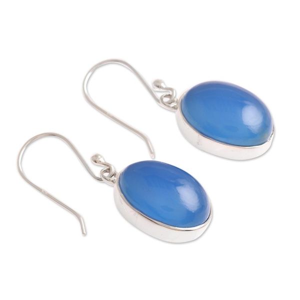 Alternate image for Oval Blue Chalcedony Dangle Earrings from India Cool Ovals