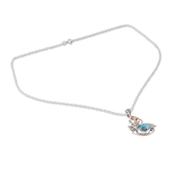 Alternate image for Leaf Motif Citrine and Composite Turquoise Pendant Necklace Delightful Garden