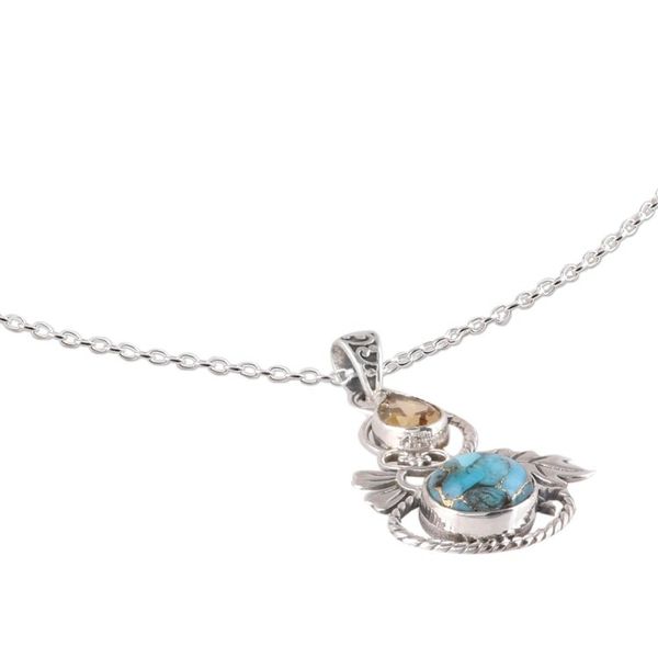 Alternate image for Leaf Motif Citrine and Composite Turquoise Pendant Necklace Delightful Garden
