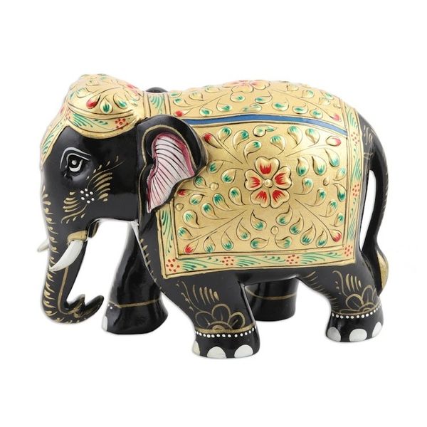 Alternate image for Hand Carved Kadam Wood and Gold Leaf Elephant Statuette Golden Robe