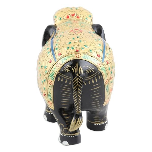 Alternate image for Hand Carved Kadam Wood and Gold Leaf Elephant Statuette Golden Robe