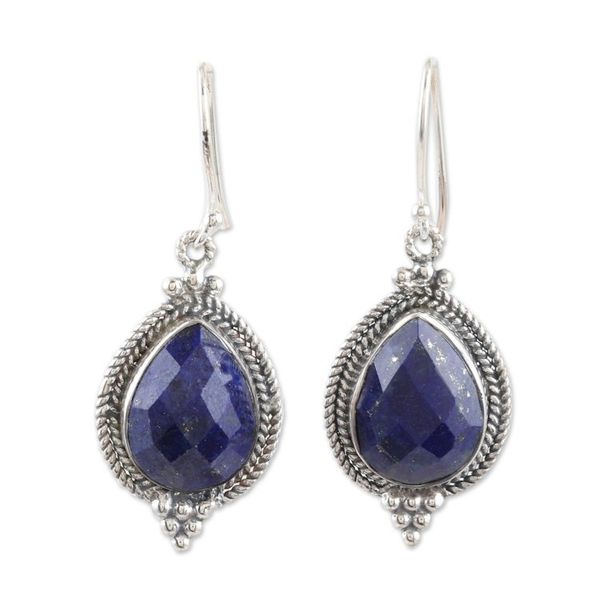 Alternate image for Lapis Lazuli and Sterling Silver Dangle Earrings Deep Sea Dewdrops