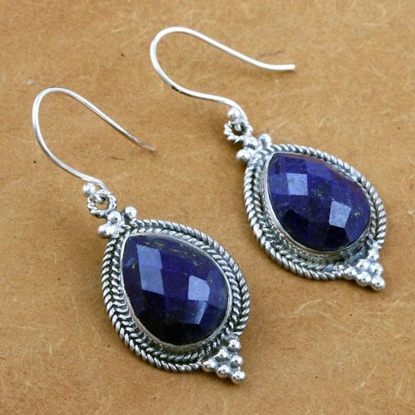 Alternate image for Lapis Lazuli and Sterling Silver Dangle Earrings Deep Sea Dewdrops