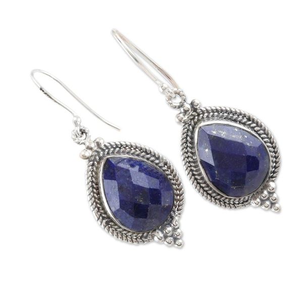 Alternate image for Lapis Lazuli and Sterling Silver Dangle Earrings Deep Sea Dewdrops