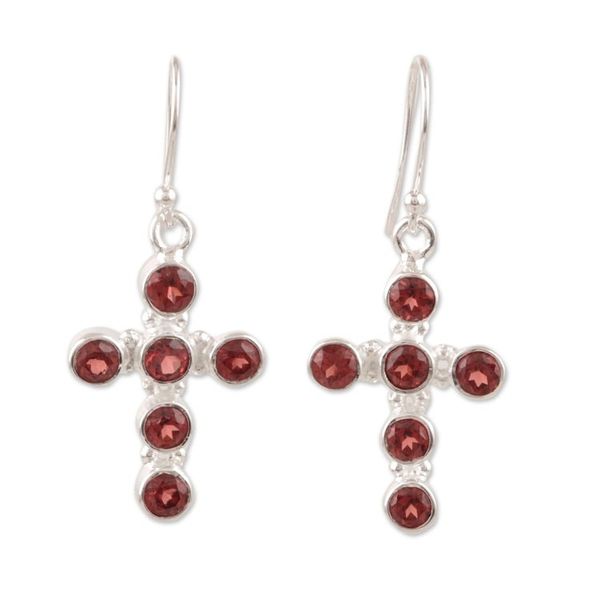 Alternate image for Garnet and Sterling Silver Cross Dangle Earrings Celebrated Cross
