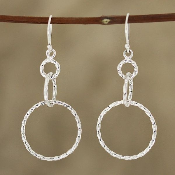 Alternate image for Sterling Silver Looped Dangle Earrings from India Twisted Loop