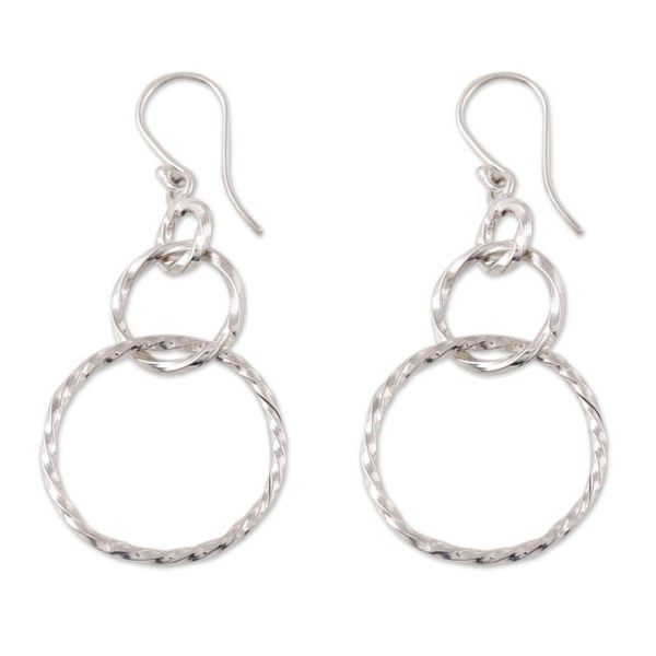 Alternate image for Sterling Silver Looped Dangle Earrings from India Twisted Loop