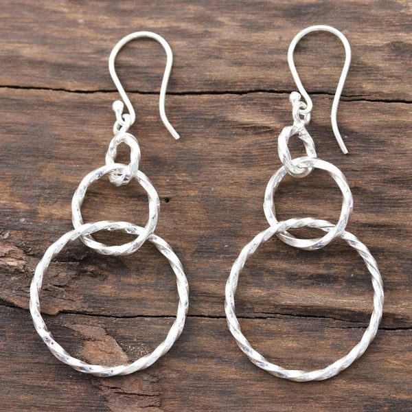 Alternate image for Sterling Silver Looped Dangle Earrings from India Twisted Loop