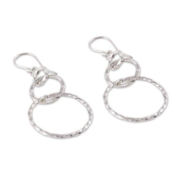 Alternate image for Sterling Silver Looped Dangle Earrings from India Twisted Loop