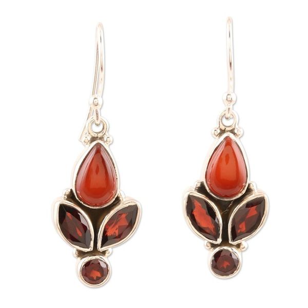 Alternate image for Handmade Garnet and Carnelian Gemstone Dangle Earrings Passionate Red