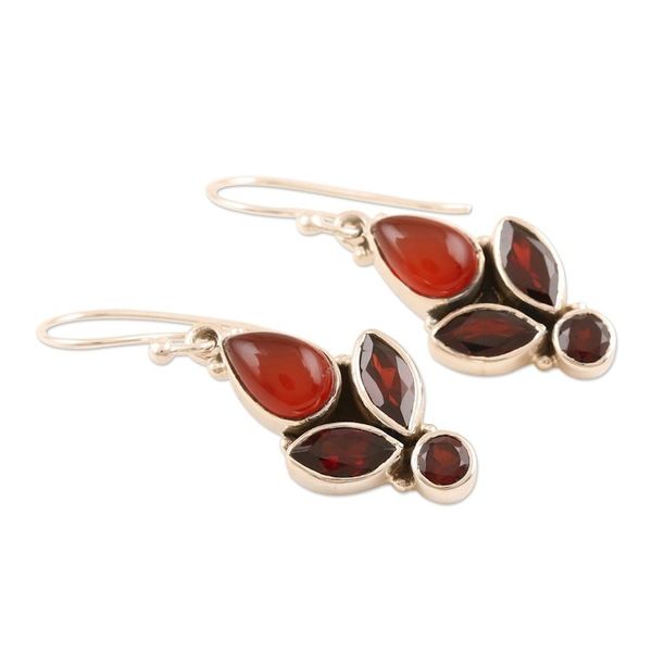 Alternate image for Handmade Garnet and Carnelian Gemstone Dangle Earrings Passionate Red