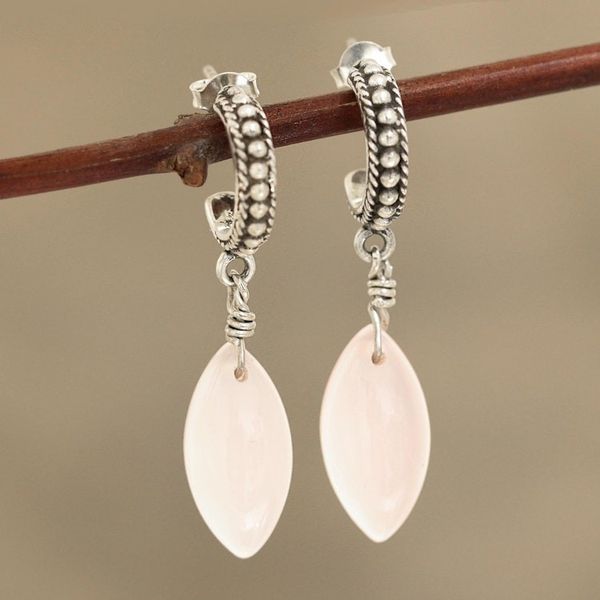 Alternate image for Pink Chalcedony Half-Hoop Dangle Earrings from India Soft Delight