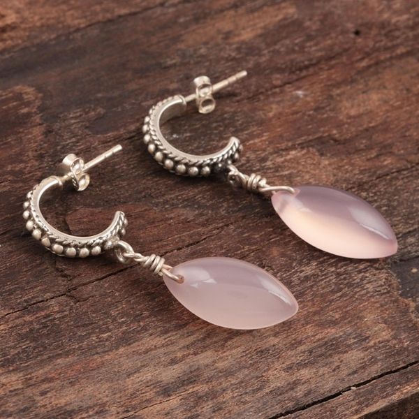 Alternate image for Pink Chalcedony Half-Hoop Dangle Earrings from India Soft Delight