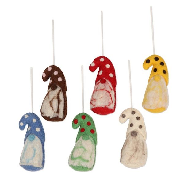 Alternate image for Wool Felt Gnome Ornaments Set of 6 Holiday Gnomes