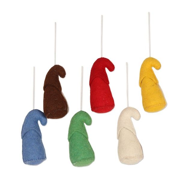 Alternate image for Wool Felt Gnome Ornaments Set of 6 Holiday Gnomes