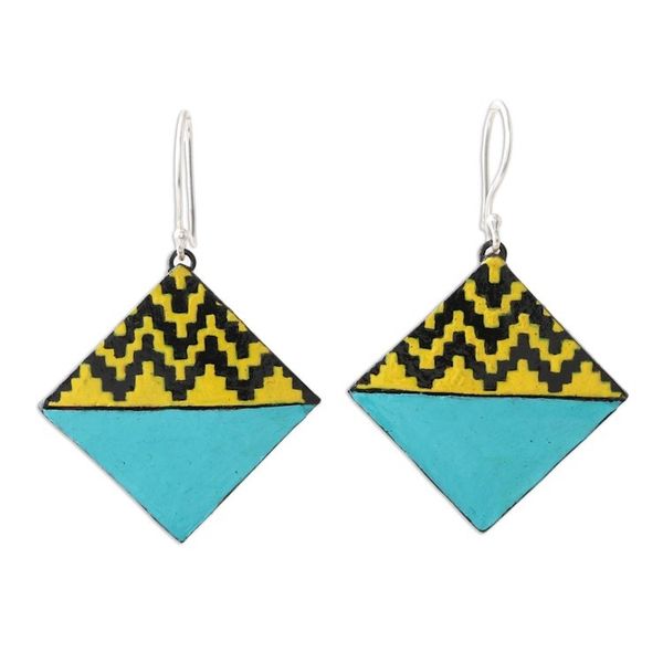 Alternate image for Hand Made Ceramic Dangle Earrings from India Aqua Horizon