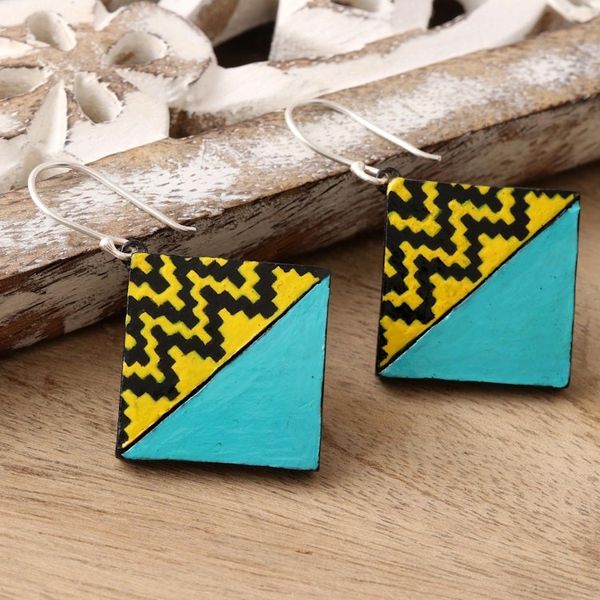 Alternate image for Hand Made Ceramic Dangle Earrings from India Aqua Horizon