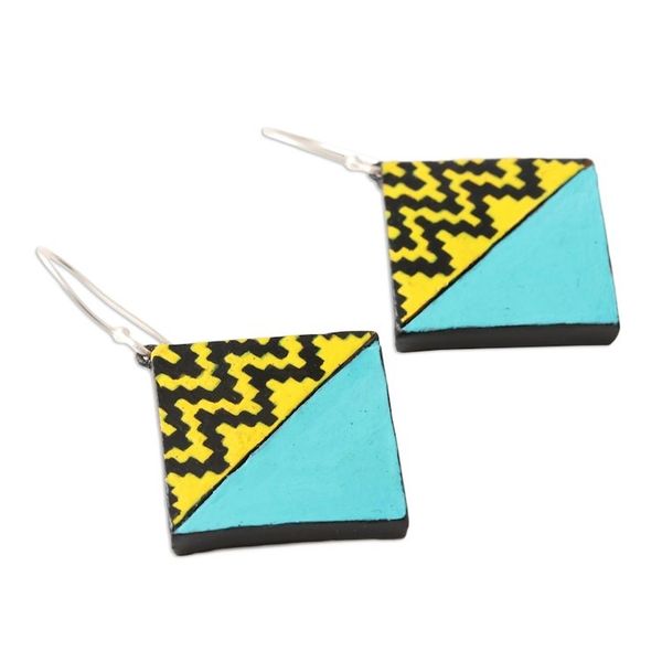 Alternate image for Hand Made Ceramic Dangle Earrings from India Aqua Horizon