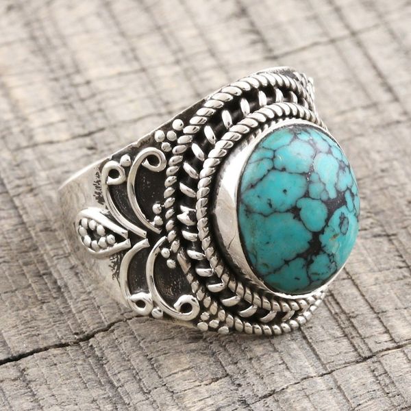 Alternate image for Reconstituted Turquoise Cabochon and Sterling Silver Ring Sky Dome