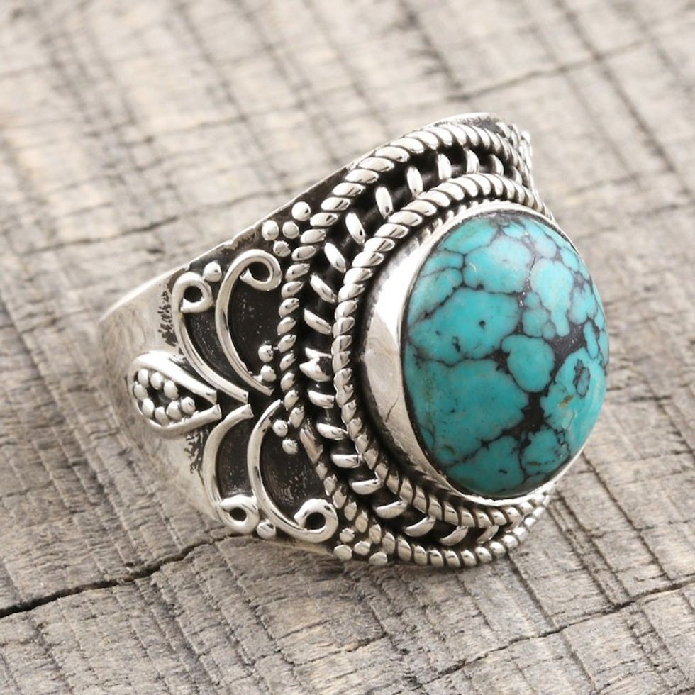 Reconstituted Turquoise Cabochon and Sterling Silver Ring 'Sky Dome'