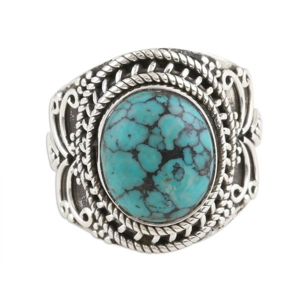 Alternate image for Reconstituted Turquoise Cabochon and Sterling Silver Ring Sky Dome