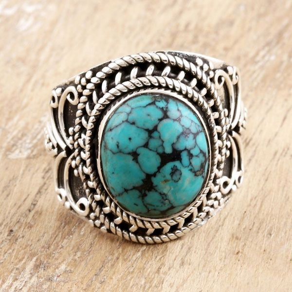 Alternate image for Reconstituted Turquoise Cabochon and Sterling Silver Ring Sky Dome