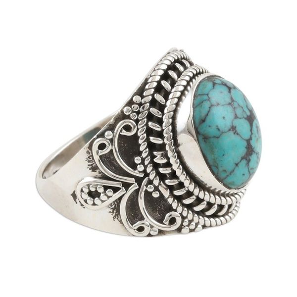 Alternate image for Reconstituted Turquoise Cabochon and Sterling Silver Ring Sky Dome
