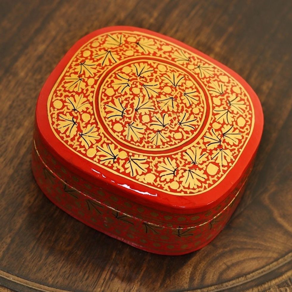 Small Red and Gold Papier Mache Box 'Kashmir Rendezvous'