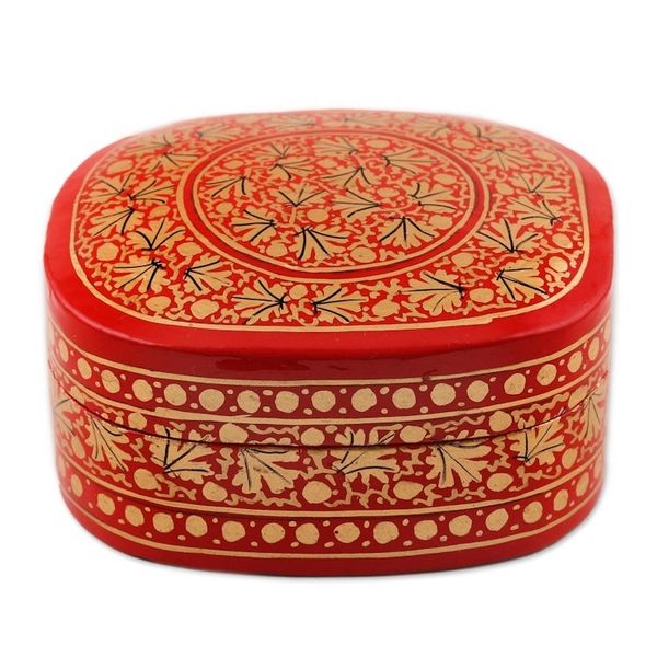 Alternate image for Small Red and Gold Papier Mache Box Kashmir Rendezvous