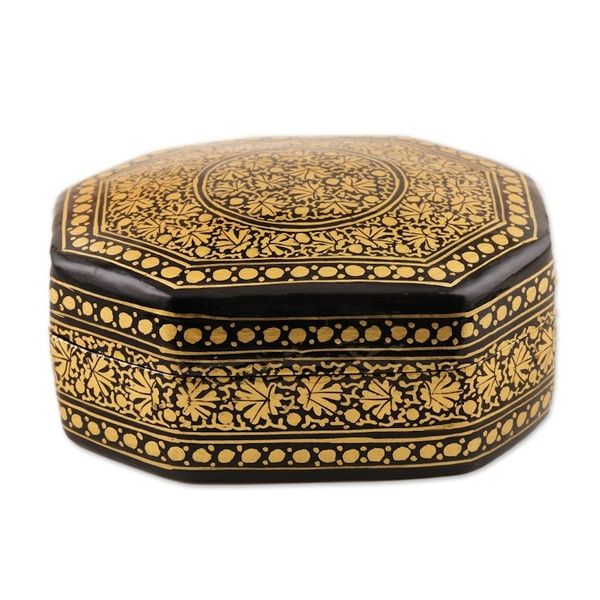 Alternate image for Artisan Crafted Papier Mache Decorative Box Kashmir Black
