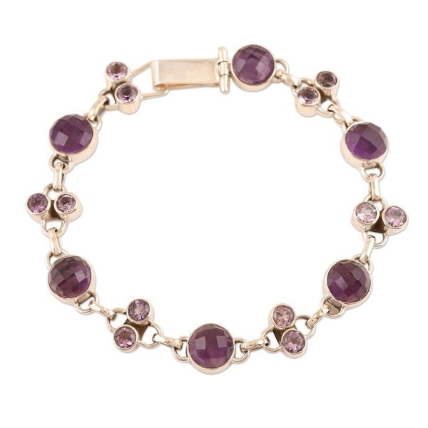 Alternate image for Faceted Amethyst Sterling Silver Link Bracelet Frosted Grapes