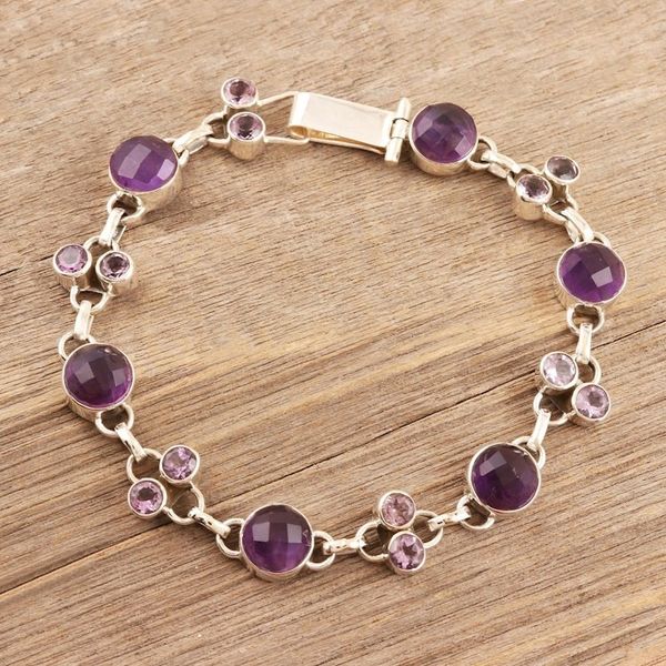 Alternate image for Faceted Amethyst Sterling Silver Link Bracelet Frosted Grapes