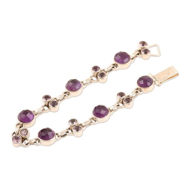 Alternate image for Faceted Amethyst Sterling Silver Link Bracelet Frosted Grapes