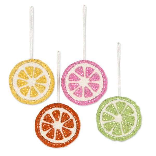 Alternate image for Artisan Made Felted Christmas Tree Ornaments Set of 4 Citrus Passion