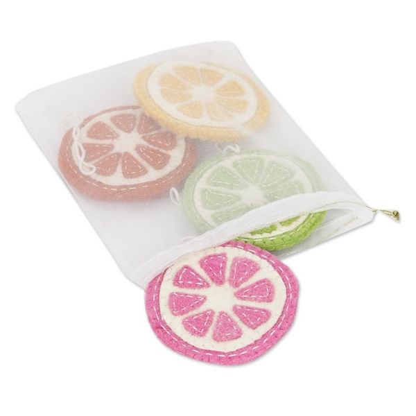 Alternate image for Artisan Made Felted Christmas Tree Ornaments Set of 4 Citrus Passion